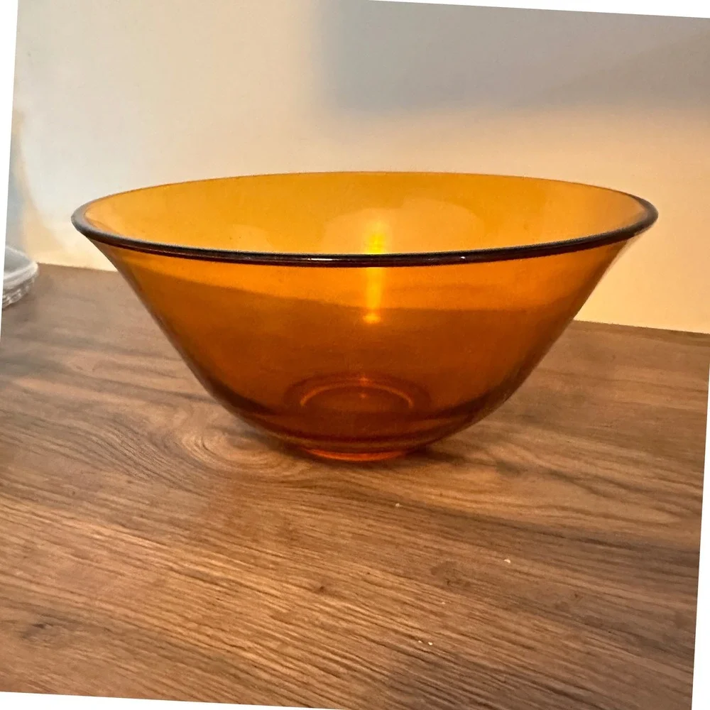 Vintage Amber Orange Glass Serving Bowl 10.25in MCM Mid Century Cone Salad Decor